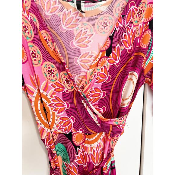 Uptown USA Floral Bohemian Tie Waist Faux Wrap Maxi Sun Dress Multicolor Size 1X - Picture 5 of 7